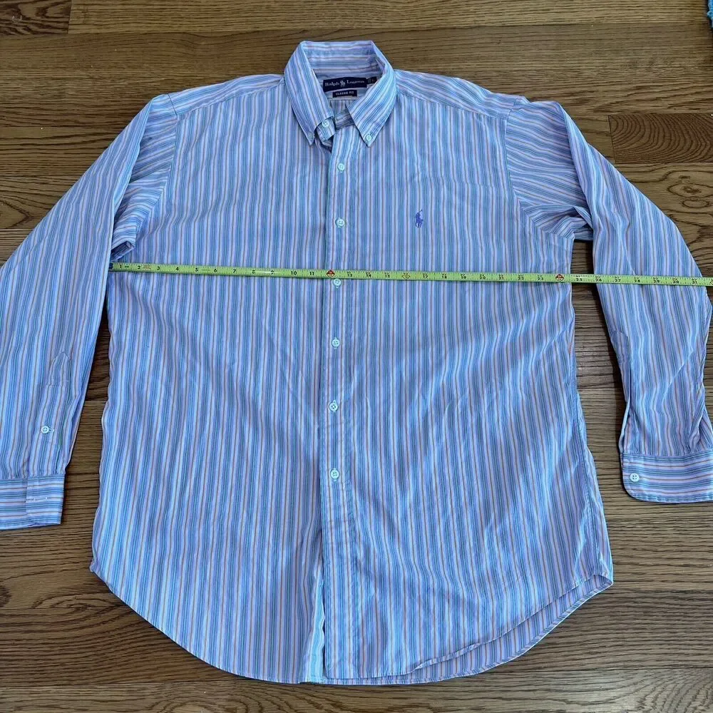 Polo Ralph Lauren Men's Shirt Long Sleeve Pink Green Orange Striped Size‎ L
